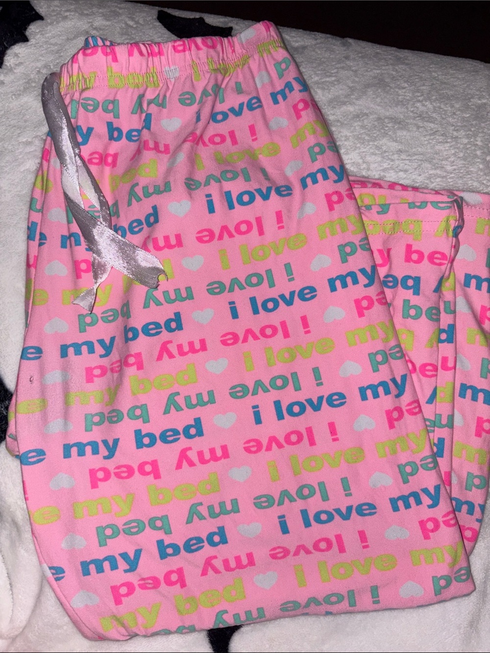 “I Love My Bed” pajama pants
